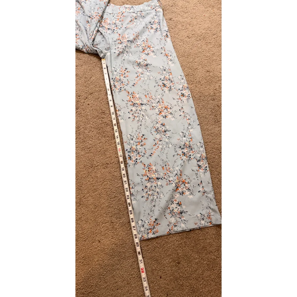 Women's Nasty Gal Size 8 Light Blue Floral Trousers Wide Leg Cottagecore Peasant